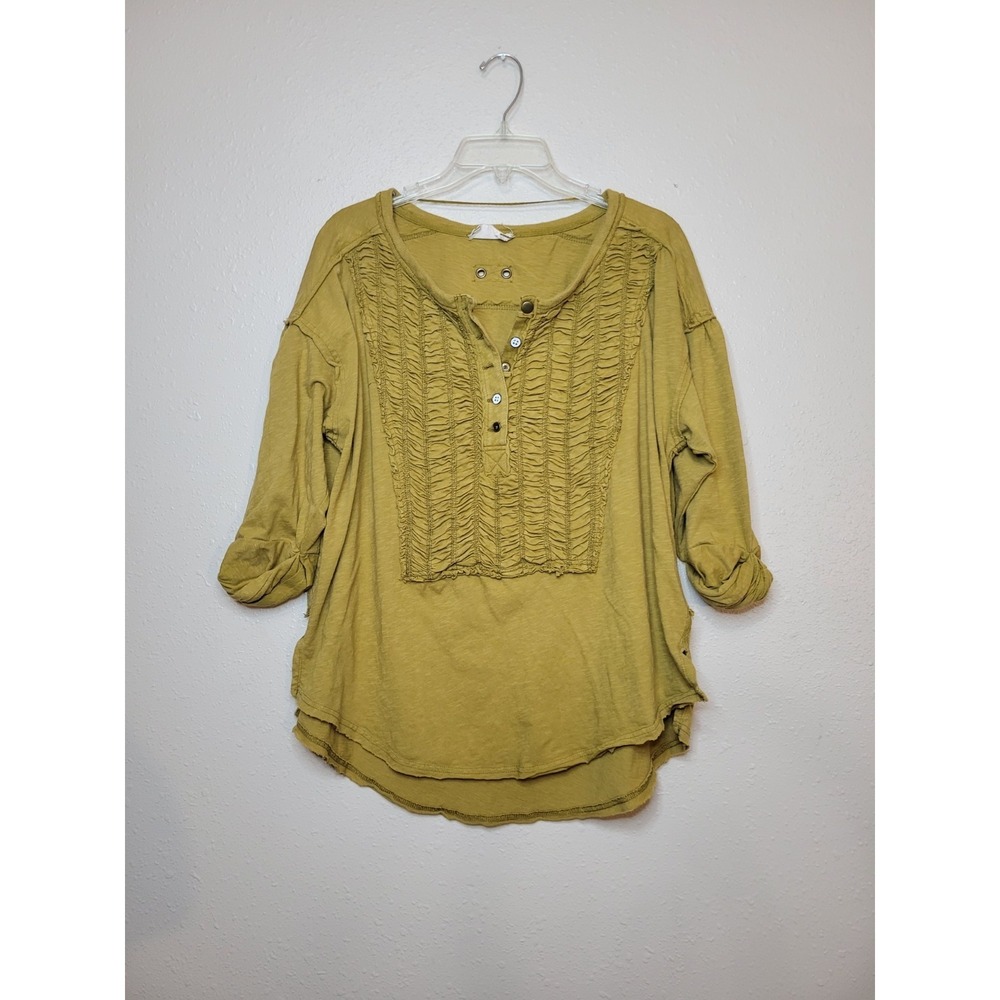 Free People We The Free Redone Tees Mustard Cuffed Sleeve Size M Oversized